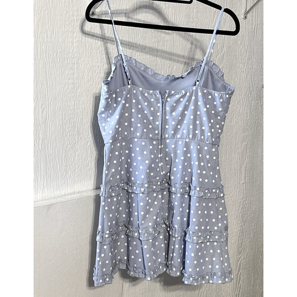 Mi Ami Mini Polka Dot Dress Spag Sraps Sweetheart Neckline Coquette Tiered SZ L - Picture 4 of 12